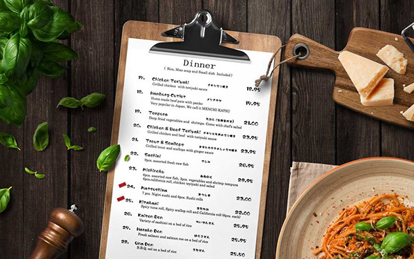 انواع منو رستوران ، کافی شاپ و کترینگ